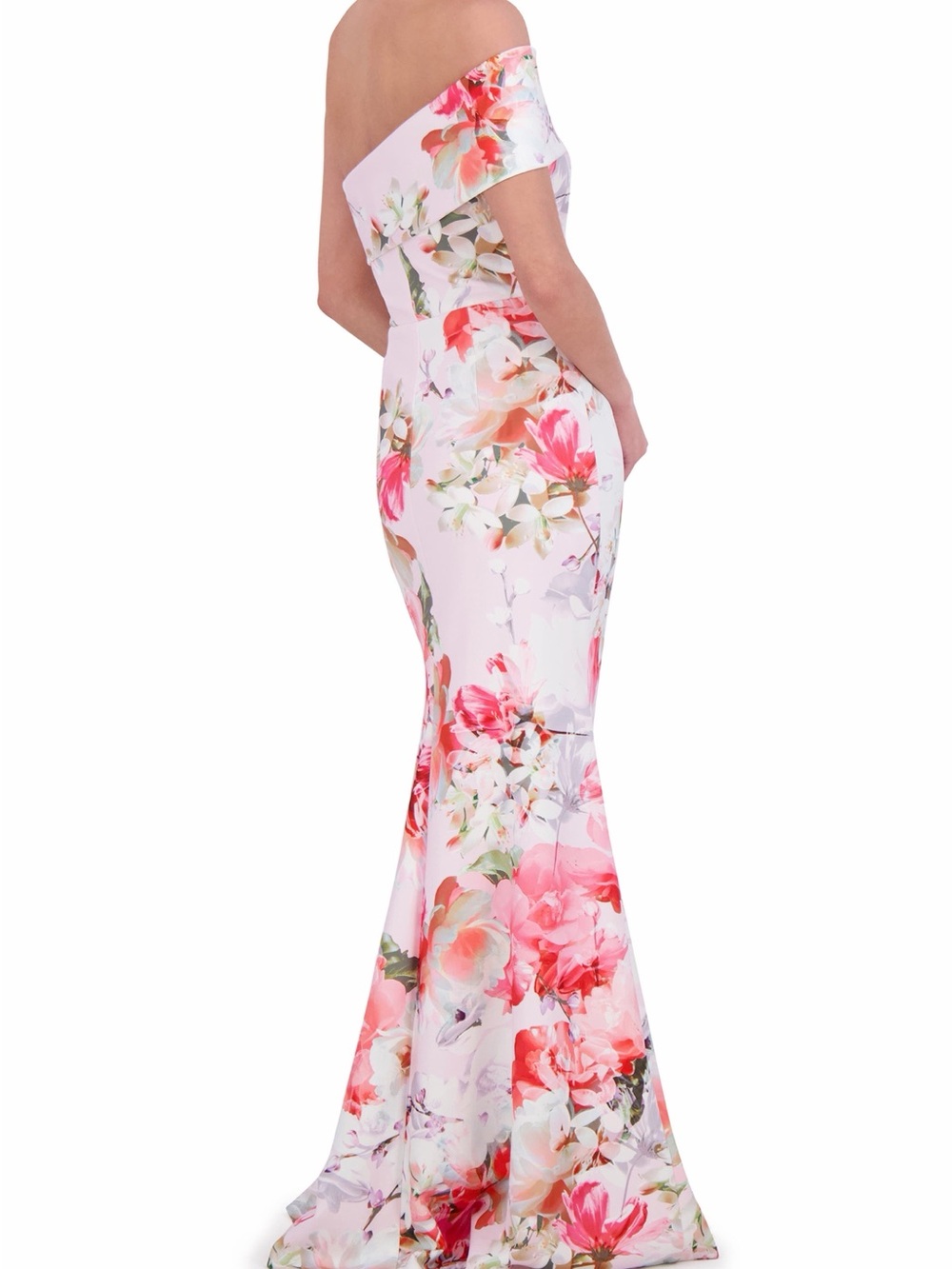 Eliza J Pink Floral Off-Shoulder mermaid gown - Picture 3 of 12